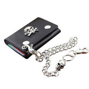 4434 Leather Motorcycle Trucker Biker Wallet With Skull Pants Chain WS02